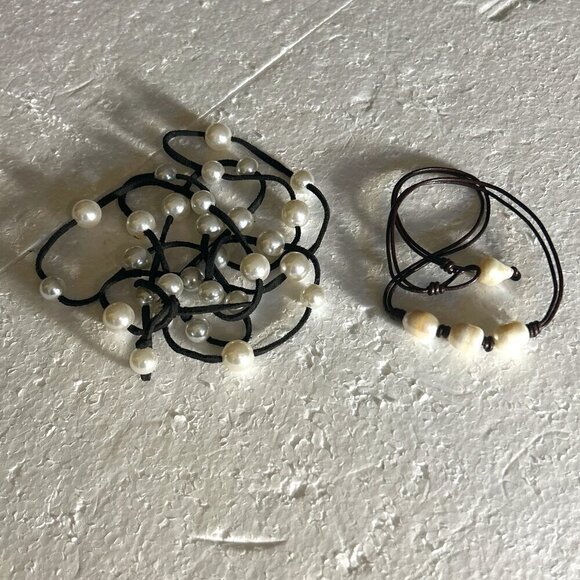 2 pc. Pearl Choker & Necklace Minimalist Parisian boho timeless chic - Picture 6 of 6